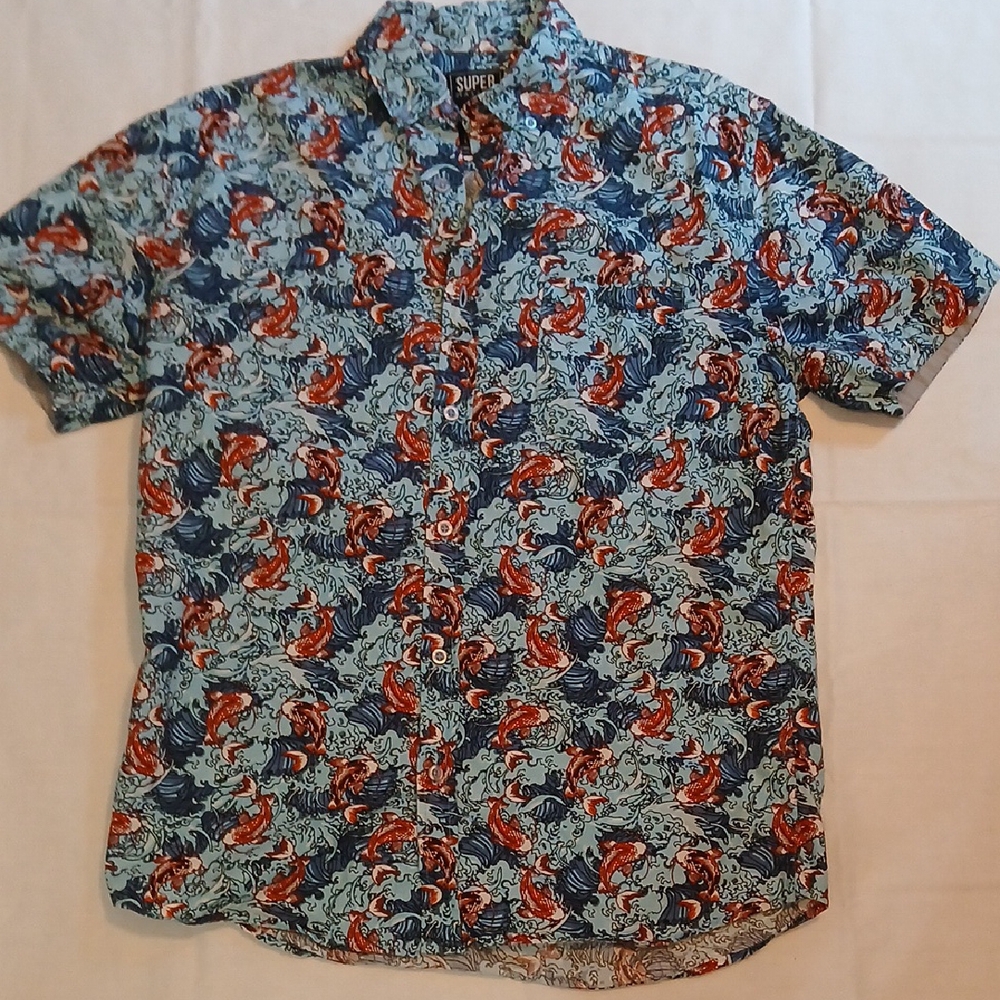 Super Massive Men's Vibrant Blue and Orange Koi Shirt